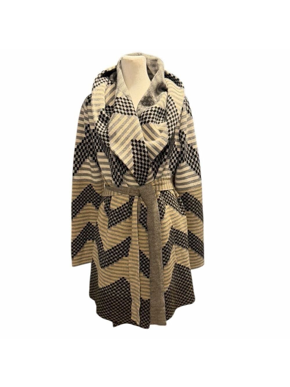 Anthropologie Field & Flower Long Hooded Sweater Coat Oversized Hood Belt Sz S - Picture 2 of 9